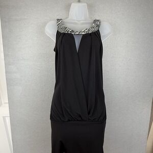 VTG‎ Wet Seal Black Sequin Neck Halter Top/Dress Banded Sz M Sleeveless 90's Y2K